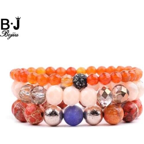 Multilayer Womens Bracelets Sets Natural Stone Crystal Plastic & Wood Beads Coral Hematite Eye-shape Circle Bracelets BCSET268