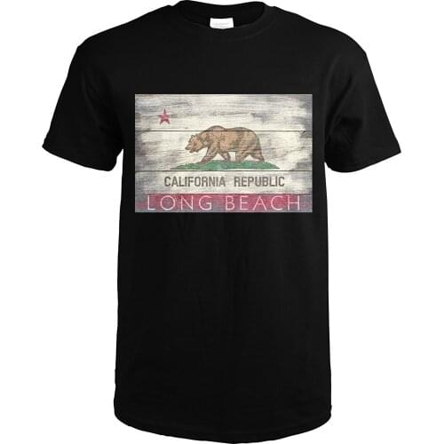 Men 2019 Summer Tops Tees Plus Size T-Shirt Long Beach, California Rustic California State Flag (Premium T-Shirt) Casual Men Tee