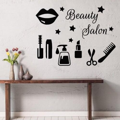 Wall Art Mural Beauty Salon Cosmetic Lips Wall Sticker Beauty Salon Decoration Removable Vinyl Make Up Tools Wall Decals AY909