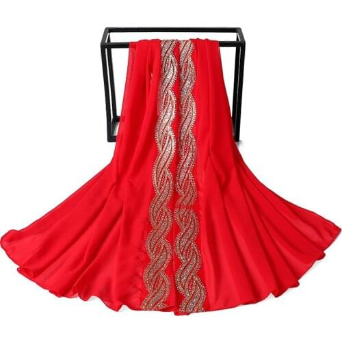 85*180CM 2021 New Headscarf Pearl Chiffon Sprinkling Gold Long Scarf Female Gauze Scarf Wholesale Hijab Scarf Turbans Hijabs