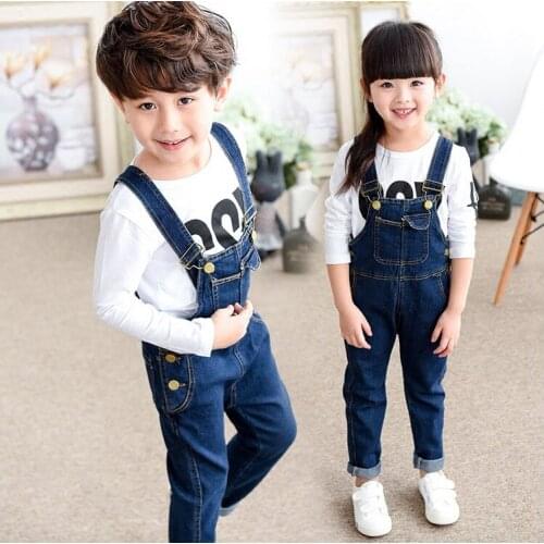 2017 New Girls Boys Denim Bib Overalls Children Fashion Kids Suspenders Trousers Clothing High quality Child Jeans Pants Wear