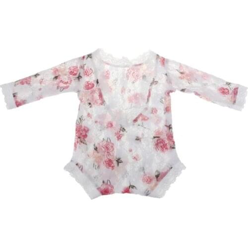 Drop Ship Newborn Photography Props Baby Floral Lace Romper Hollow Open Back Romper Newborn Shooting Outfits Baby Girl Clothes