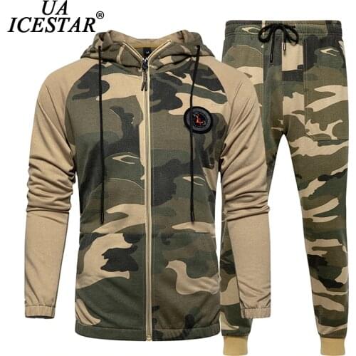 2020 New Mens Casual Sport Suit Hooded Sweatshirt+Sweatpants Two Piece Set Autumn Camouflage Fashion Large Size Sport Suit Men