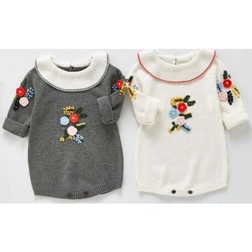 Newborn Baby Girls Clothes Knitted Embroidery Romper Cotton Woolen Baby Rompers Ruffle Infant Baby Jumpsuit