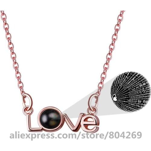 Wholeslae New Rose Gold Love 100 Language I love You Necklace Memory Projection Pendant Wedding Love Letter Necklace