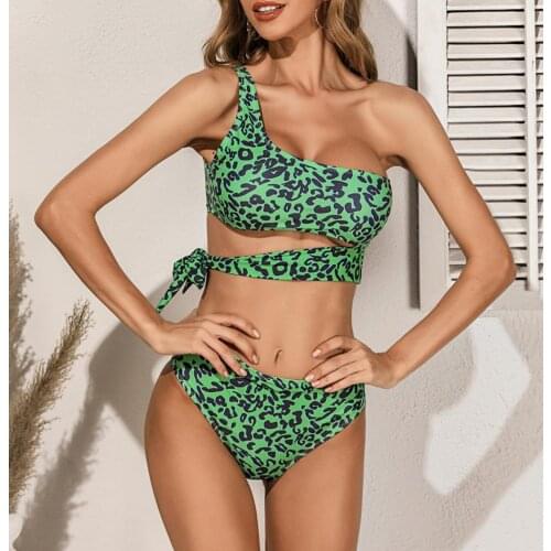 Sexy Gilding Serpentine Leopard Bikinis Set Women Swimsuits One Shoulder Lace Up Bra High Waist Swim Bottoms Women Bathing Suit