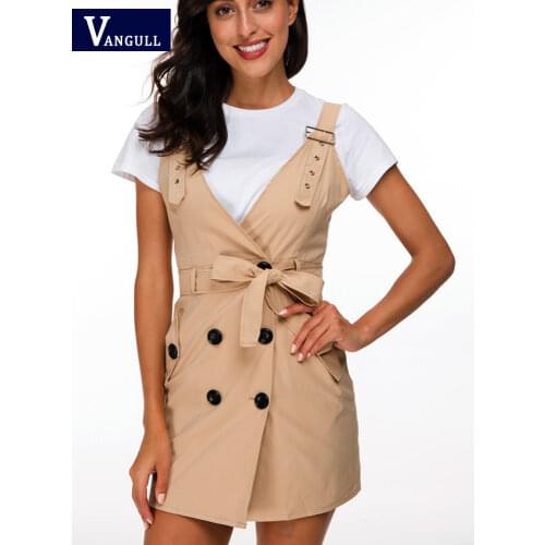 Vangull Sexy Button v neck Belt Summer Dress 2019 Women backless office party short dress Elegant bodycon club casual dresses