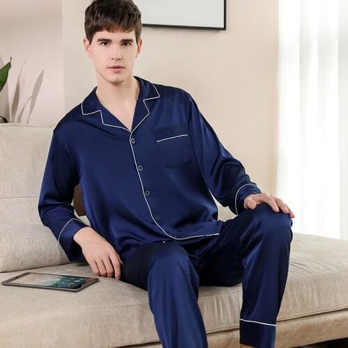 Luxurious Silk Satin Pajamas Men Summer Pajama Sets Thin Cool Pijama Casual Comfortable Pajama Plus Size Male Solid Sleepwear