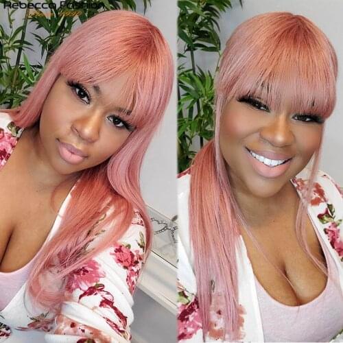 Pink Wig Straight Wig With Bangs Brazilian Remy Ginger Pink Straight Human Hair Wigs Pre Plucked For Women Rebecca Straight Hair