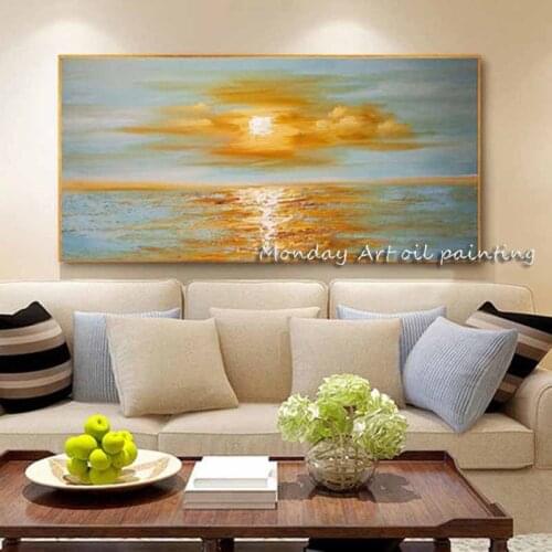 Hand painted Modern Abstract Oil Painting on Canvas art Nordic Abstract sunrise Oil Paintings for Living Room wall Decoration