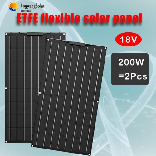 Outdoor Use ETFE Solar Panel 200W 18V Semi-flexible Panel Monocrystalline Solar Cell Waterproof 12V Battery Charger For RV/Boat