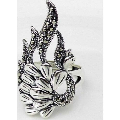 Taiyin original retro national style classic peacock opening ring creative special texture craft light luxury silver jewelry