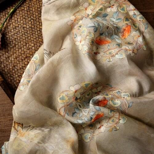 Vintage Printed Ramie Fabric Summer Gown Dress Hanfu Fabric