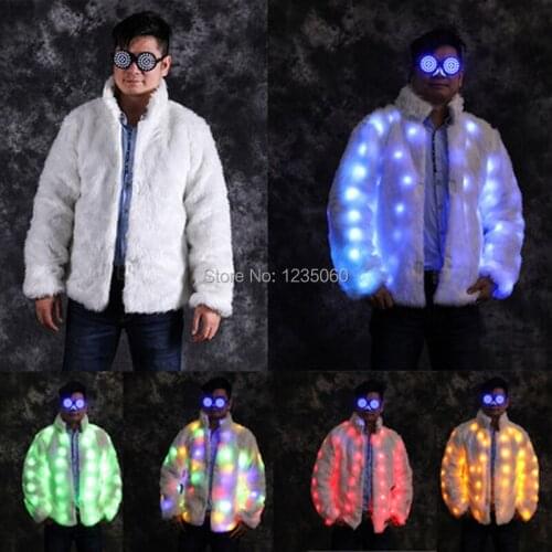 WYY DJ stage show wears led fur coat colorful lighted costumes dance dress clothe bar model luminous wear glowing prop robot men