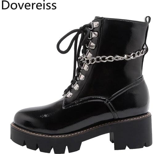 Dovereiss Fashion Womens Shoes Winter new Sexy Short boot Matin boots Metal chain Elegant sexy Concise Mature big size 43