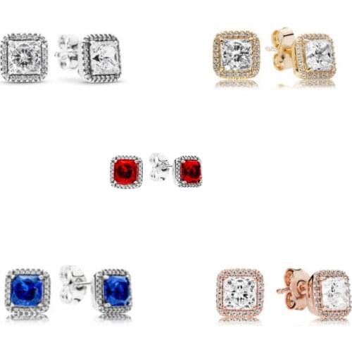 Genuine 925 Sterling Silver Gold Timeless Elegance With Zirconia Pan Earrings For Women Wedding Gift Fashion Jewelry