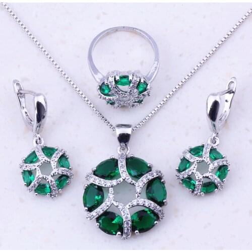 Vesplendent Green Created Emerald Sterling Jewelry Sets For Women Trend Party Fashion Jewelry Free Gift Box J0002