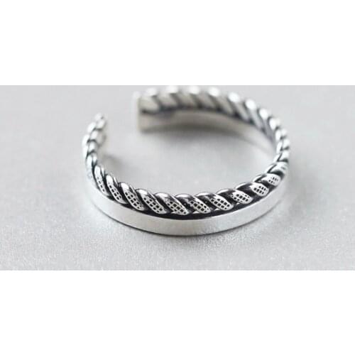 Pattern Retro 925 Sterling Silver Sweet Temperament Literary Personality Fashion Female Resizable Opening Rings SRI168