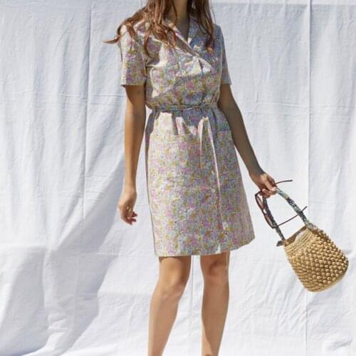 Women Dress 2020 Spring and Summer New V-neck Printed Shirt-Collar Cotton Retro Mini Dress Women