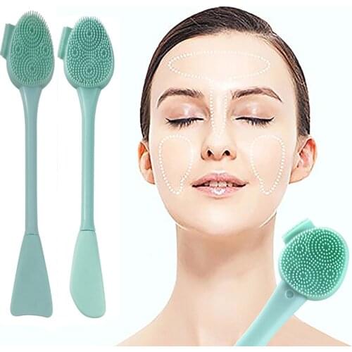 2PCS Double Side Silicone Facial Cleanser Brush Soft Hair Face Massage Washing Brush Blackhead Remover Portable Skin Care Tool