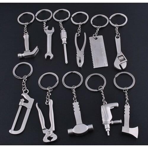 2019 Fashion Tools Keychains Spanner,Hammer,Saw,Axe,Wrench,Electrodrill,Scissors Alloy Pendants with Chains useful Key chains