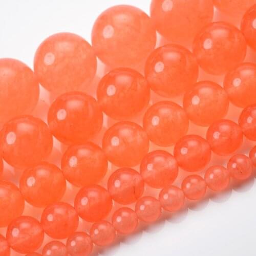 Natural Stone Beads Orange Chalcedony Jades Round Loose Spacer Bead for Jewelry Making DIY Bracelet Accessories 4/6/8/10/12mm