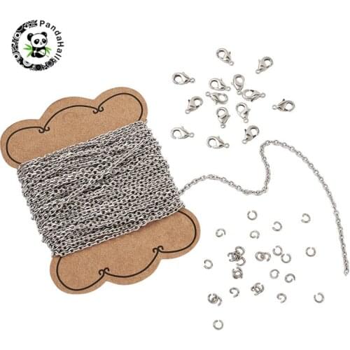 Pandahall 1 Set 304 Stainless Steel Cable Chains/Open Jump Rings and Brass Lobster Claw Clasps for DIY Making Mixed Color 3mm