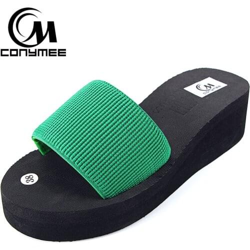 CONYMEE New 2018 Summer Platform Shoes Woman Sandals High Heel Home Slippers Sandalia Feminina Wedges Flip Flops Indoor Slipper