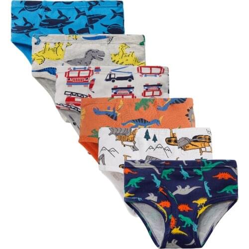 Childrens Shorts Cartoon Dinosaur Engineering Car Pure Cotton Boys Briefs Boys Comfortable And Lovely Three Pack