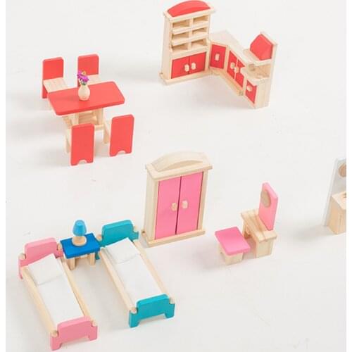 Kids Wood Doll House Furniture Bedroom House Accessories Pretend Play Toy