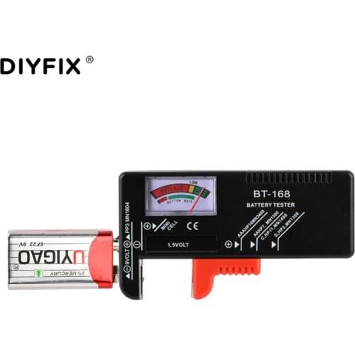 DIYFIX BT-168 Battery Tester for 9V 1.5V Button Cell AAA AA C D Universal Battery Capacity Tester Checker Diagnostic Tool
