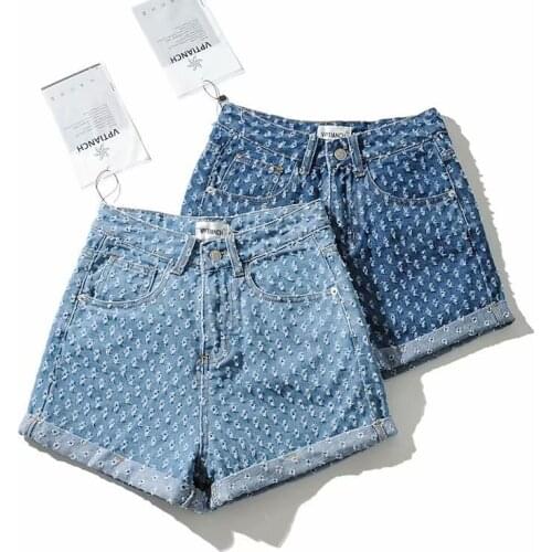 2021 spring bee technology high waist curled loose denim shorts dlzk539
