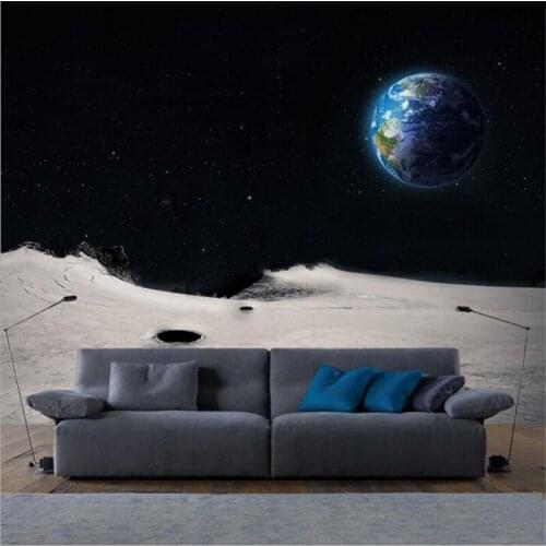 Beibehang Personality photo wallpaper 3D stereo TV sofa living room bedroom murals planet moon night sky wall background