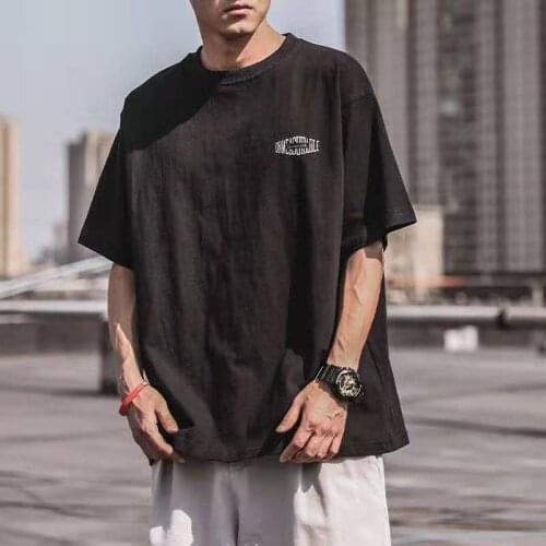 2021 Pure Cotton Retro Letter Printing Short-sleeved T-shirt Mens Summer New Loose Half-sleeved Ins Hong Kong Fashion Brand Top