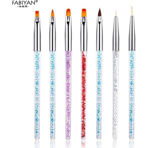 7pcs Nail Art Brush Painting Drawing Pen Builder Fan Flat Gradient Liner Round Acrylic UV Gel Polish Crystal Tips Manicure Tools