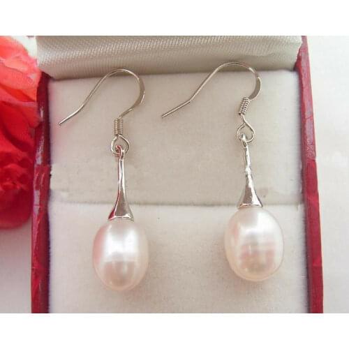 BEAUTIFUL! REAL NATURAL WHITE Freshwater PEARL DANGLE DROP EARRING SILVER HOOK NO BOX
