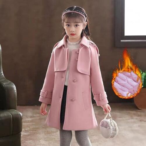 New 2021 Wool Girls Coat 2 Colors Childrens Jackets For Autumn Winter Kids Girl Clothing Outwear Age For 3t 4 6 8 10 12 Yrs