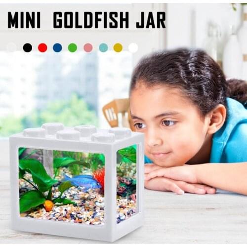 Mini Aquarium Block Tank Betta Guppy Fish Tank Building Block Home Office Tea Table Decoration Creative Kids Gift