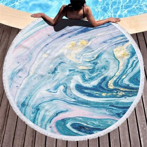 Marble Large Round Beach Towel For Adult Colorful Quicksand Pattern Microfiber Shower Bath Towel Travel Blanket Swimming Cover