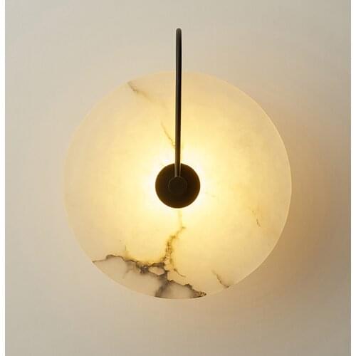 Sanmusion stone wall lamp natural marble lampshade metal base indoor interior wall lights Chinese style living room dinning room