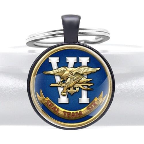 New Arrival Seal Team Six Black Glass Dome Charm Keychains Men Women Keyring Jewelry Gifts