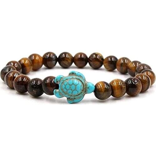 New Sea Turtle Beads Bracelets For Women Men Classic Natural Stone Elastic Friendship Bracelet Beach Jewelry Gifts