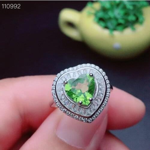 Charming green peridot gemstone ring necklace jewelry set heart natural gem classic green color 925 silver date gift love gift