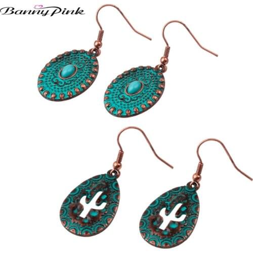 Banny Pink New Hope Hollow Cactus Pendant Earrings For Women Ethnic Sign Geo Stone Dangle Earrings Chunky Waterdrop Oval Earring