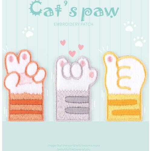 Cute Cat Paw Embroidery Cloth Stickers Decoration for Schoolbag Journal Ipad Protective Shell Fashion All-match Cloth Patch