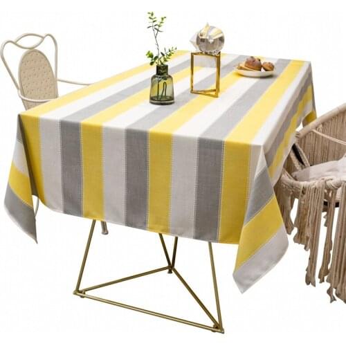 Tablecloth Nordic Rectangular Yellow Stripe Coffee Table Pad Tea Tablecloth Cotton Fresh Tablecover
