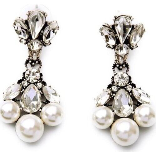 Rhinestone Pave Dangle Drop Earring Crystal Pearl Bride Wedding Boutique Jewelry
