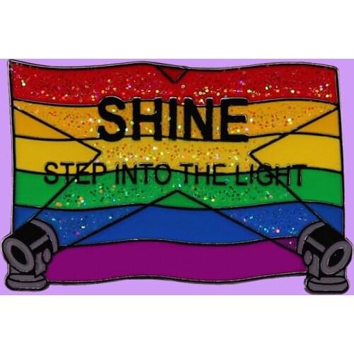 Shine Step Into The Light Brooch Pin Music Lights Up Lyrics Rainbow Gay Pride Flag Lapel Pins LGBTQ Community Supporters Badge
