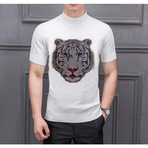 Rhinestones Sweater Pollovers Men Casual Cotton Knitted Sweater Jumper Pullover Round-Neck Knitwear Men Plus Size S-2XL