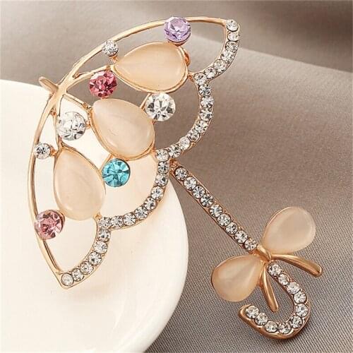 New Opal Rhinestone Umbrella Brooch Pin Cute Korea Style Brooches For Women